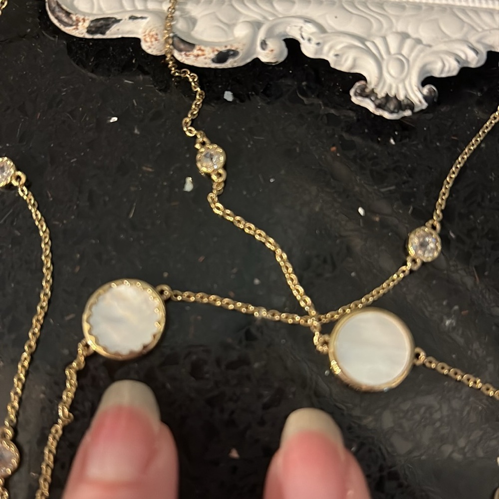 Diamonique By The Yard w/Pearl Accents 36” 14K Yellow Gold Clad SS Necklace - Picture 11 of 11